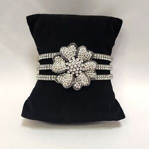 Paula Abdul "I love me more" Hematite Clear Crystal Flower Cuff Bracelet